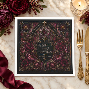 Dark Romance Burgundy Stained Glass Wedding Napkin
