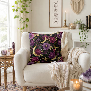 Dark Romance Celestial Moon Purple Gold Cushion