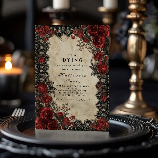 Dark Romance Lace Halloween Party Invitation (Creator Uploaded)