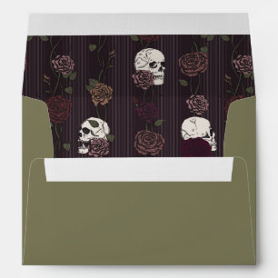 Dark Romance Olive Green Skull and Rose Envelope