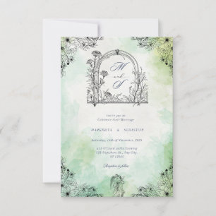 dark romance vintage save the date green  invitation