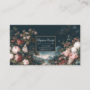 Dark Romantic Floral and Vintage River Landscape Business Card