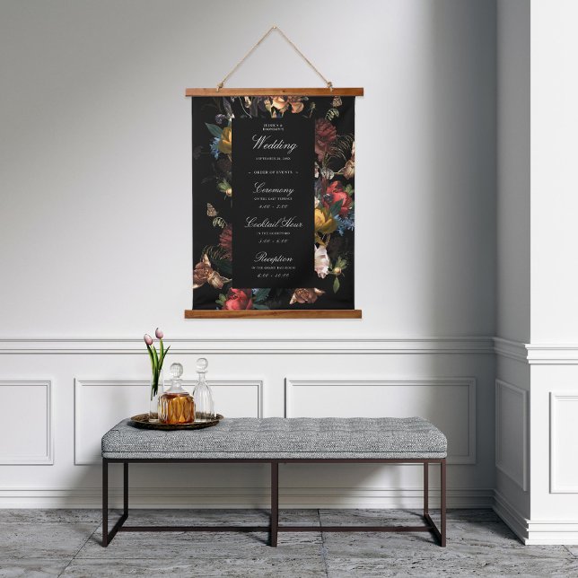 Dark Romantic Floral Dutch Masters Wedding Welcome Hanging Tapestry (Creator Uploaded)