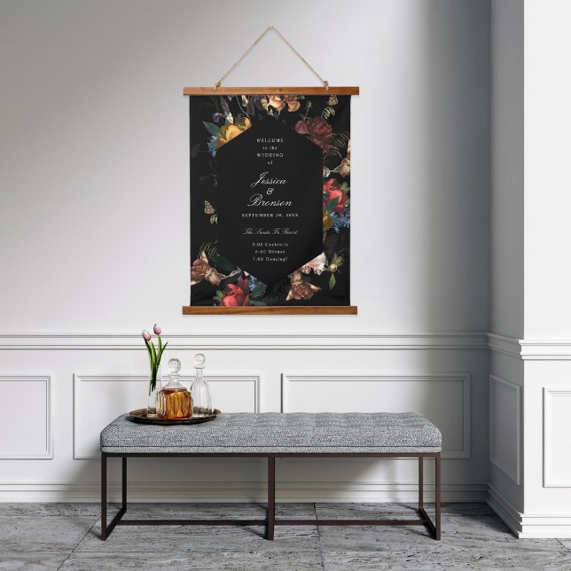 Dark Romantic Floral Dutch Masters Wedding Welcome Hanging Tapestry (Creator Uploaded)