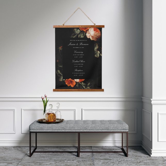 Dark Romantic Floral Dutch Masters Wedding Welcome Hanging Tapestry (Creator Uploaded)