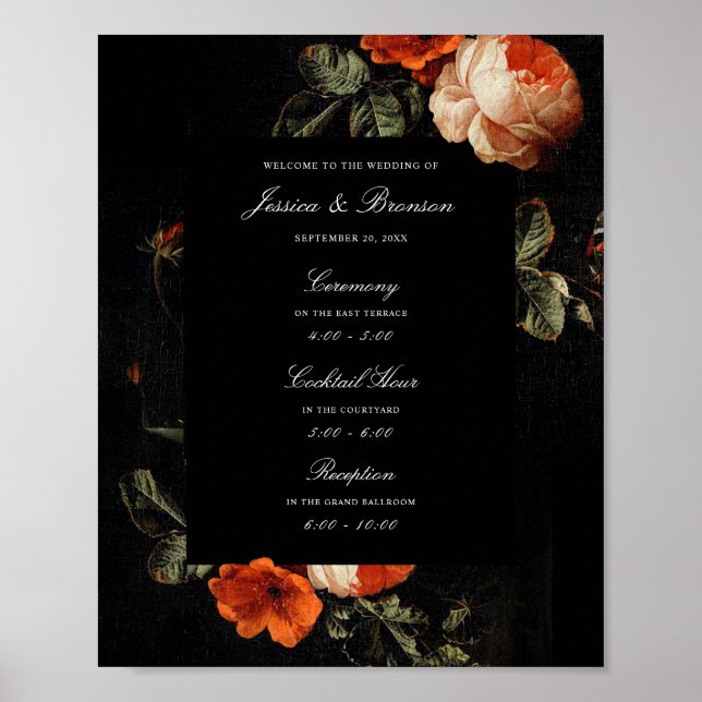 Dark Romantic Floral Dutch Masters Wedding Welcome Poster (Front)