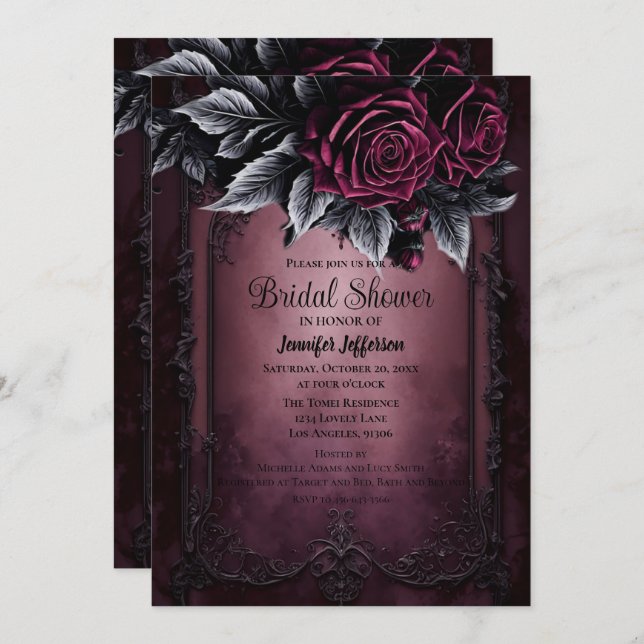 Dark Romantic Floral Gothic Bridal Shower Invitation (Front/Back)