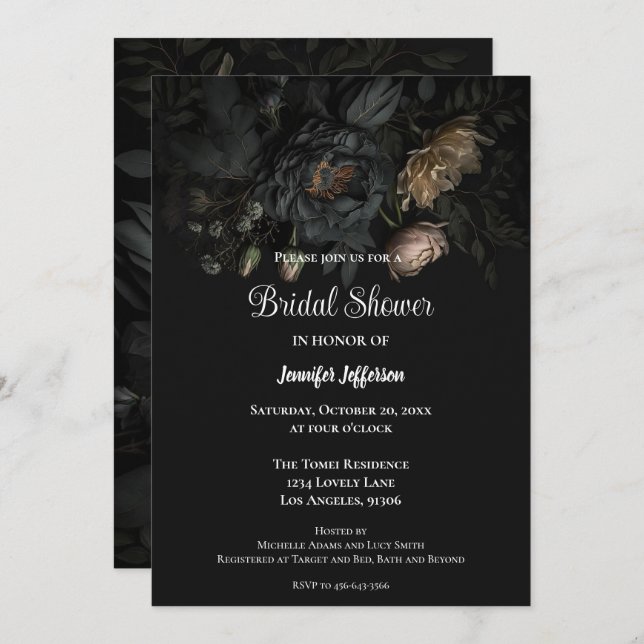 Dark Romantic Floral Gothic Bridal Shower Invitation (Front/Back)