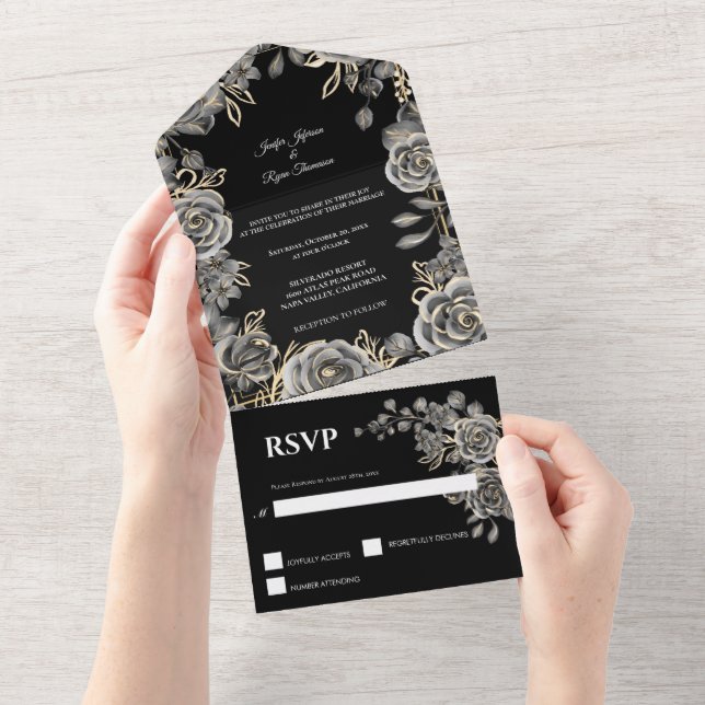 Dark Romantic Floral Gothic Wedding All In One Invitation (Tearaway)