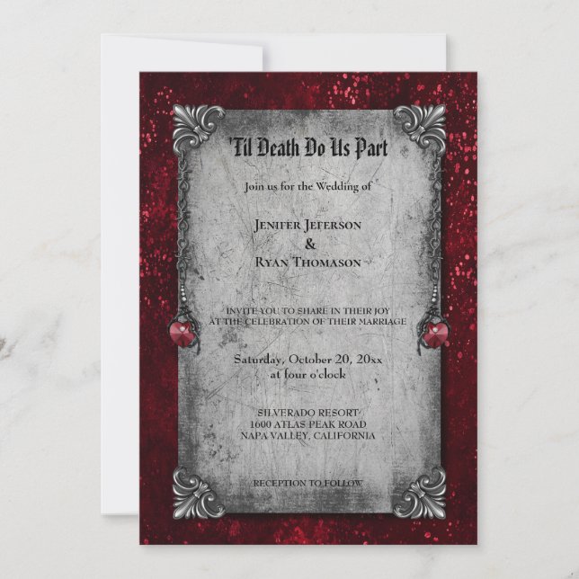 Dark Romantic Floral Gothic wedding invitation (Front)