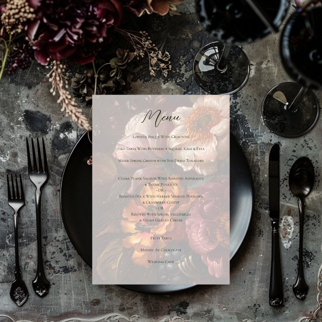 Dark Romantic Floral Oil Painting Wedding Menu (Creator Uploaded)