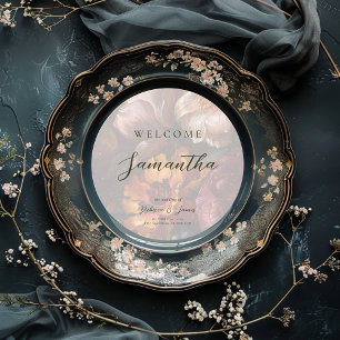 Dark Romantic Floral Painting Guests Name Wedding Menu