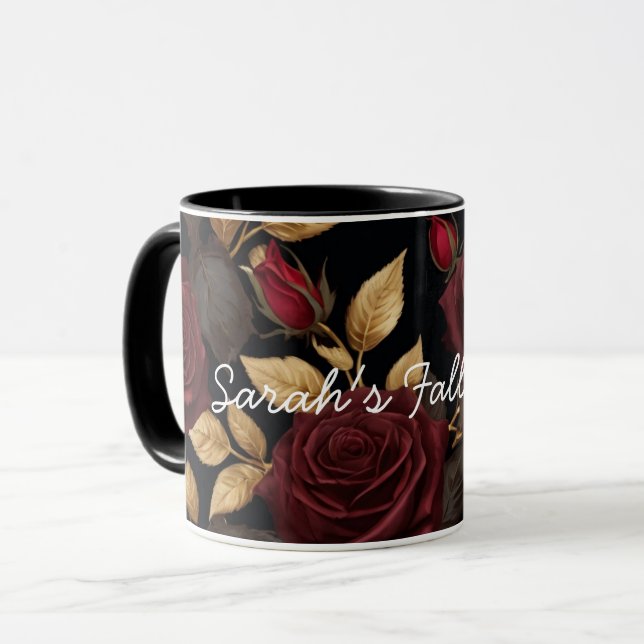 Dark Romantic Floral Personalised Coffee Mug Fall  (Front Left)