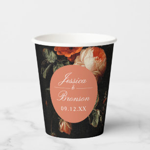 Dark Romantic Floral Pink Rose Wedding Shower Paper Cups