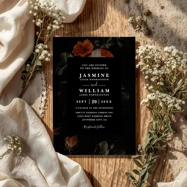 Dark Romantic Floral Roses Dutch QR Code Wedding Invitation (Creator Uploaded)