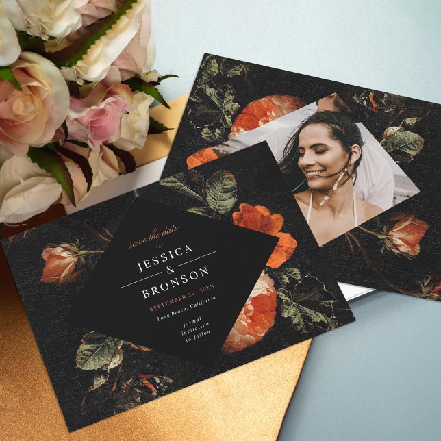 Dark Romantic Floral Roses Dutch Save the Date Invitation (Creator Uploaded)