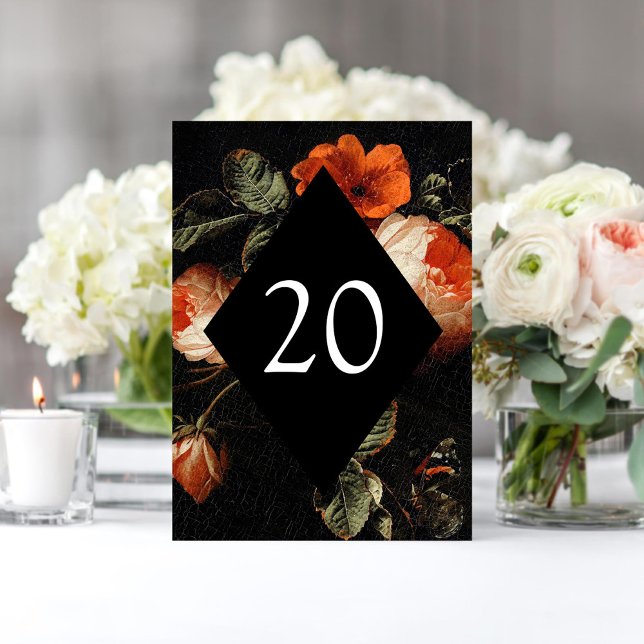 Dark Romantic Floral Roses Dutch Table Number (Creator Uploaded)