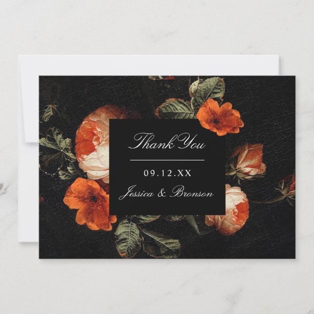 Dark Romantic Floral Roses Dutch Wedding Thank You Invitation (Front)