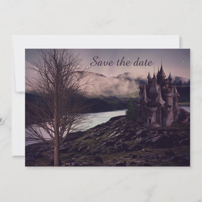 Dark Romantic Gothic Castle Save The Date (Front)