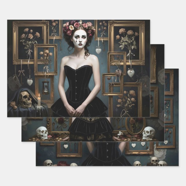 Dark Romantic Gothic Design Wrapping Paper Sheet (Set)