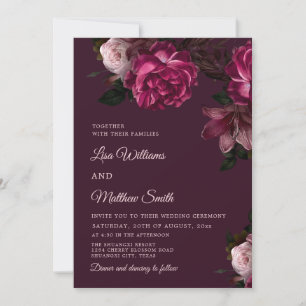 Dark Romantic Hand Drawn Roses Wedding Invitation