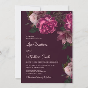 Dark Romantic Hand Drawn Roses Wedding Invitation