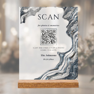 Dark Romantic Liquid Obsidian Wedding QR  Acrylic Sign
