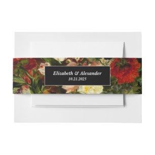 Dark romantic moody elegant floral flowers wedding invitation belly band