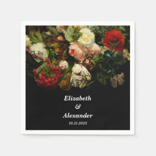 Dark romantic moody elegant floral flowers wedding napkin