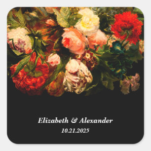 Dark romantic moody elegant floral wedding square sticker
