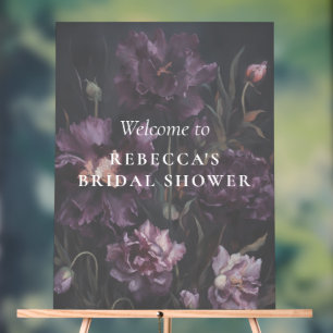 Dark Romantic Moody Floral Bridal Shower Welcome Acrylic Sign