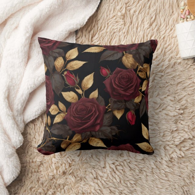 Dark Romantic Moody Floral Pattern Fall Throw Pill Cushion (Blanket)