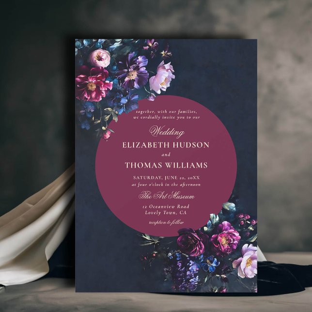 Dark Romantic Moody Florals Jewel Burgundy Wedding Invitation (dark moody romantic wedding invitation gothic florals jewel tones burgundy black emerald romance)