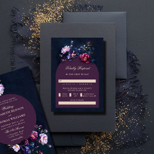 Dark Romantic Moody Florals Jewel Mauve Wedding RSVP Card