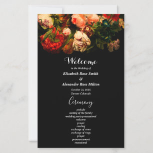 Dark romantic moody pretty floral wedding program