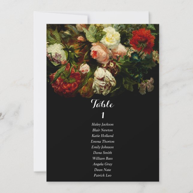 Dark romantic moody wedding seating chart card (Front)
