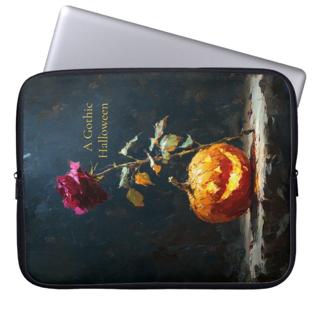 Dark Romantic Pumpkin & Rose Laptop Sleeve (Front)