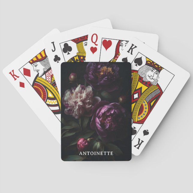 Dark Romantic Purple Peonies Flower Bouquet Playing Cards (Back)