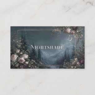 Dark Romantic Rose Floral and Starry Night Mountai Business Card