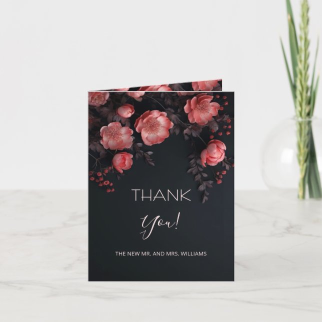 Dark Romantic Roses |  Wedding Photo Thank You Card (Front)