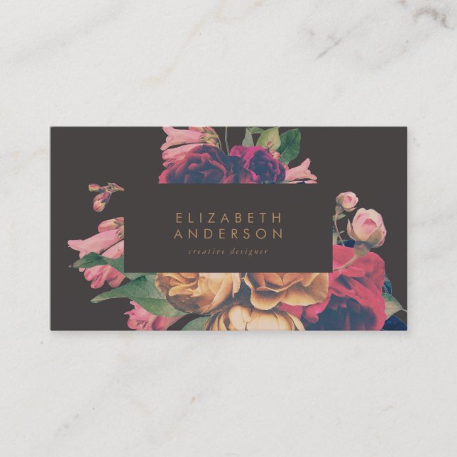 Dark Rose Botanical Fete Business Card (Front)