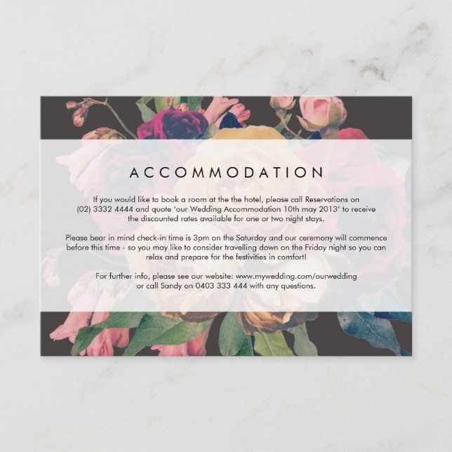 Dark Rose Botanical Fete Wedding Details Card (Front)