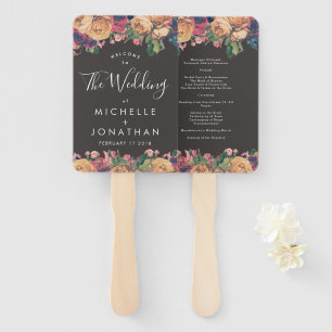 Dark Rose Botanical Fete Wedding Hand Fan