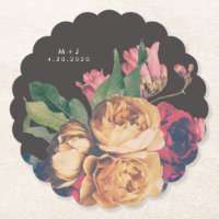 Dark Rose Botanical Fete Wedding Table Coaster