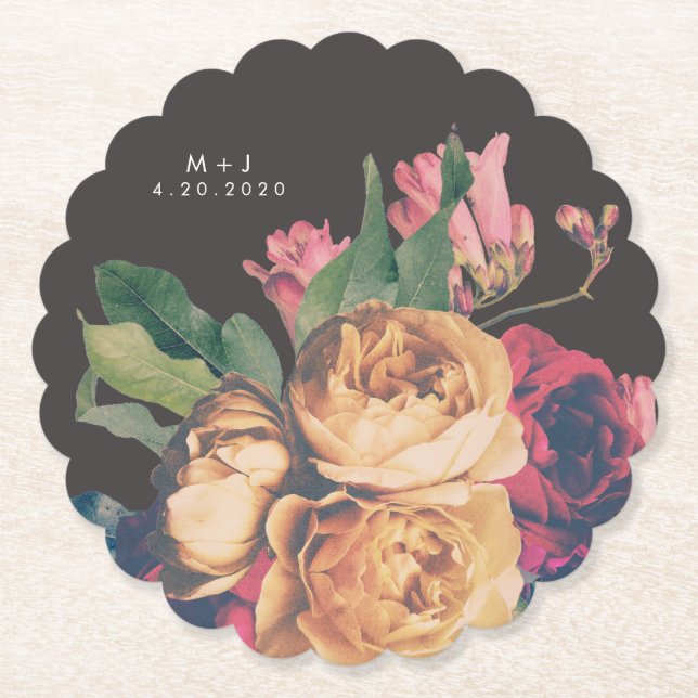 Dark Rose Botanical Fete Wedding Table Coaster (Front)
