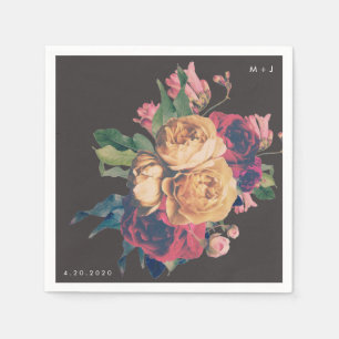 Dark Rose Botanical Fete Wedding Table Napkins