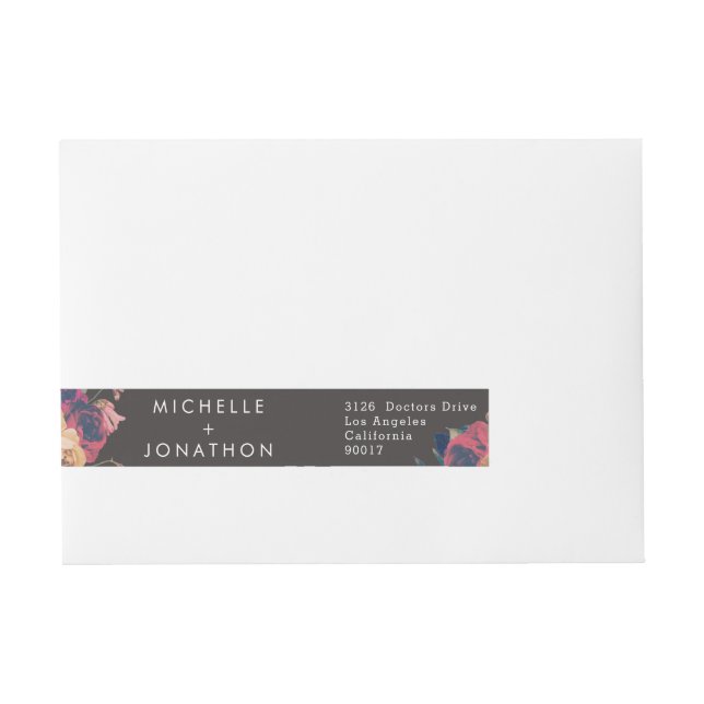 Dark Rose Botanical Fete Wedding Wraparound Address Label (Front)