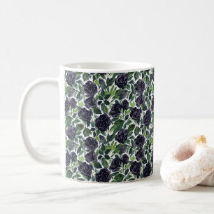 Dark rose delight, watercolor black rose pattern coffee mug