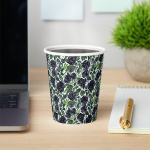 Dark rose delight, watercolor black rose pattern paper cups