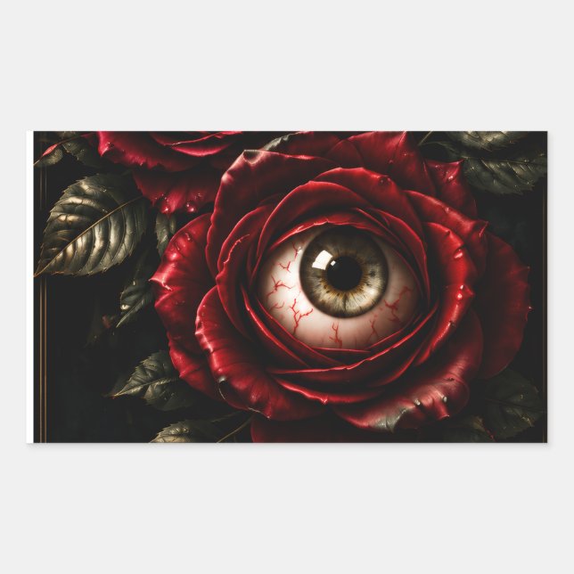 Dark Rose Eyes Gothic Halloween Horror Rectangular Sticker (Front)